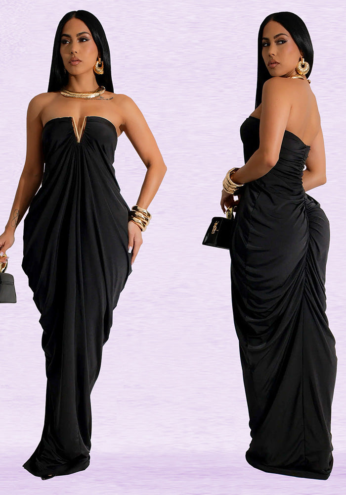 Women Solid Sexy V-Neck Dress