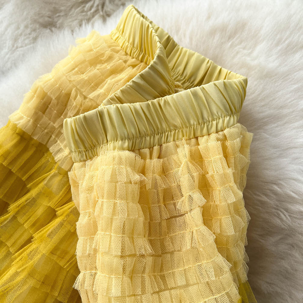 Women  Irregular Gradient Cascading Ruffles Puffy Mesh Skirt 32