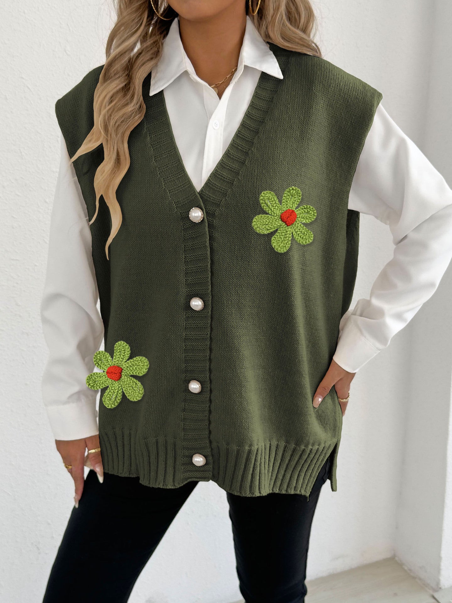 Women's Autumn Winter Vest Pearl Button Loose Casual Cardigan Sweater Waistcoat 6