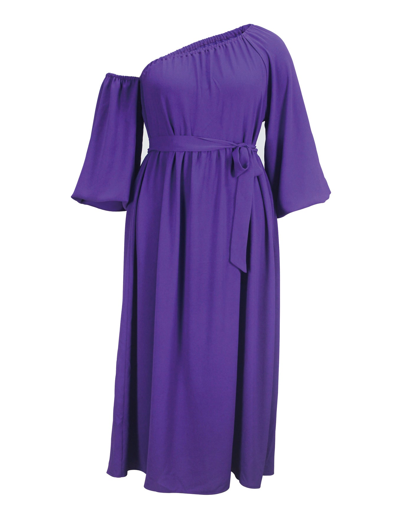 Plus-Size Women Solid Elegant Slash Shoulder Sexy Half-Sleeve Maxi Dress 8