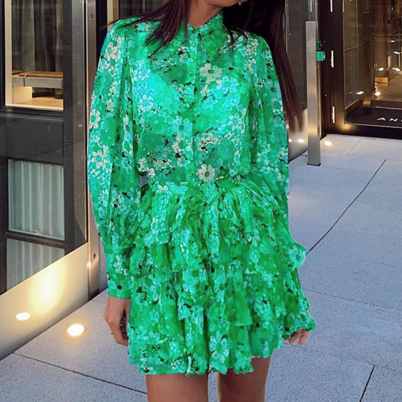 Women Printed Long Sleeve Shirt and SkirtTwo Piece Set 3