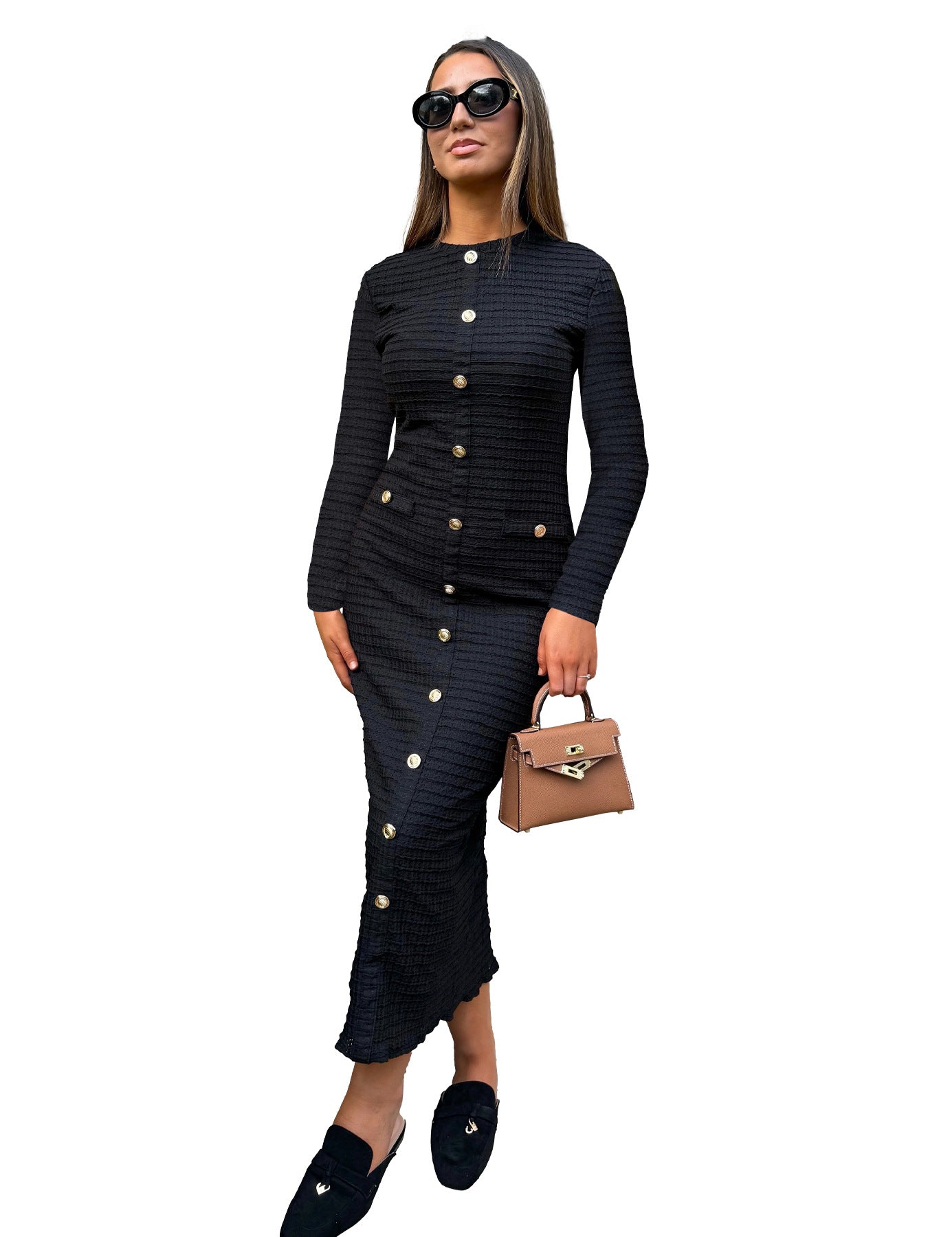 Women Autumn French Retro Knitting Long Sleeve Dress 3