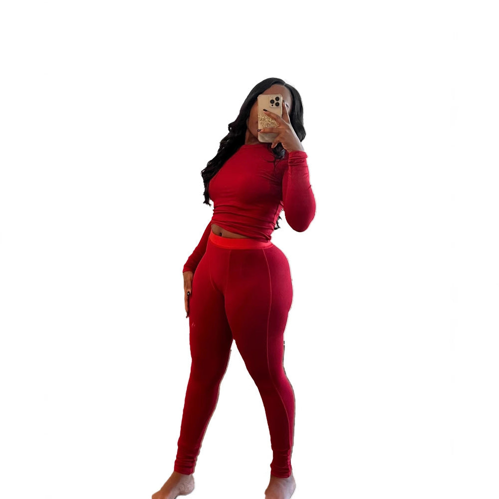 Ribbed Elastic Yoga Sports Women's Tight Slim Two Piece Pants Set 8