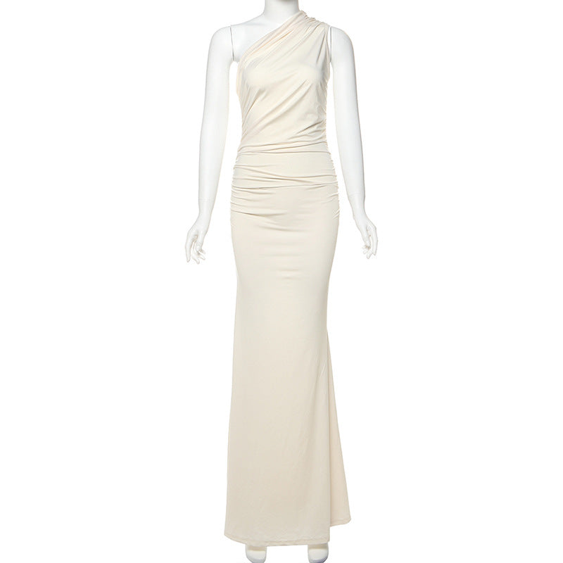 Winter Chic Elegant Slim Fit One-Shoulder Solid Bodycon Dress 5