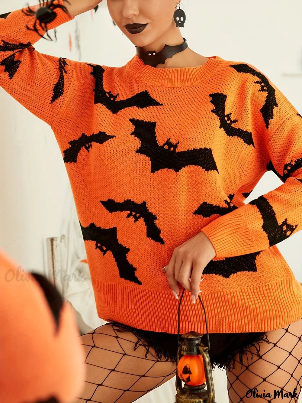 Autumn Winter Women's Long Sleeve Halloween Jacquard Knitting Sweater 4