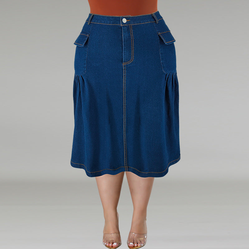 Plus Size Women Denim Maxi Skirt 3