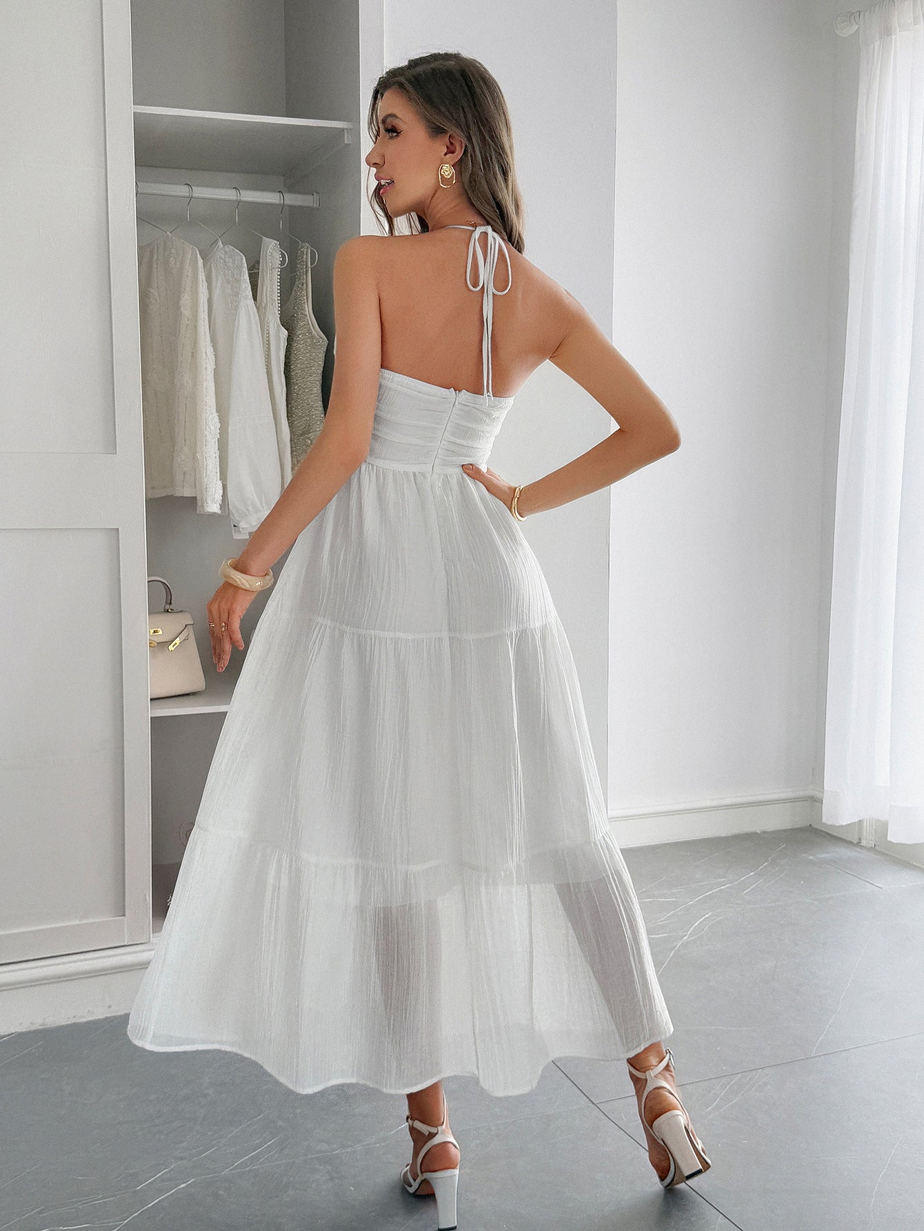 Spring/Summer Women's Elegant Holidays Halter-Neck Beach Long Dress 7