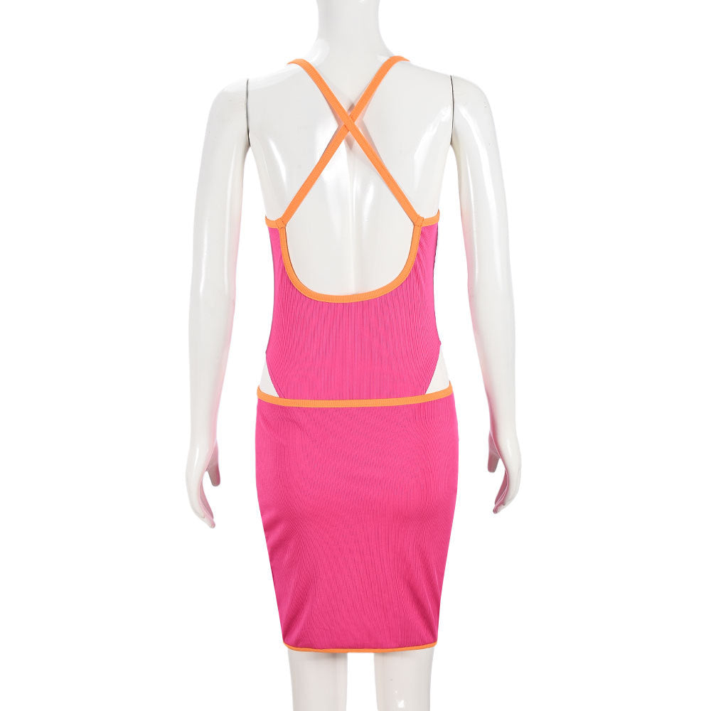 Autumn Slim Contrast Low Back Bodysuit Skirt Two Piece Set 8