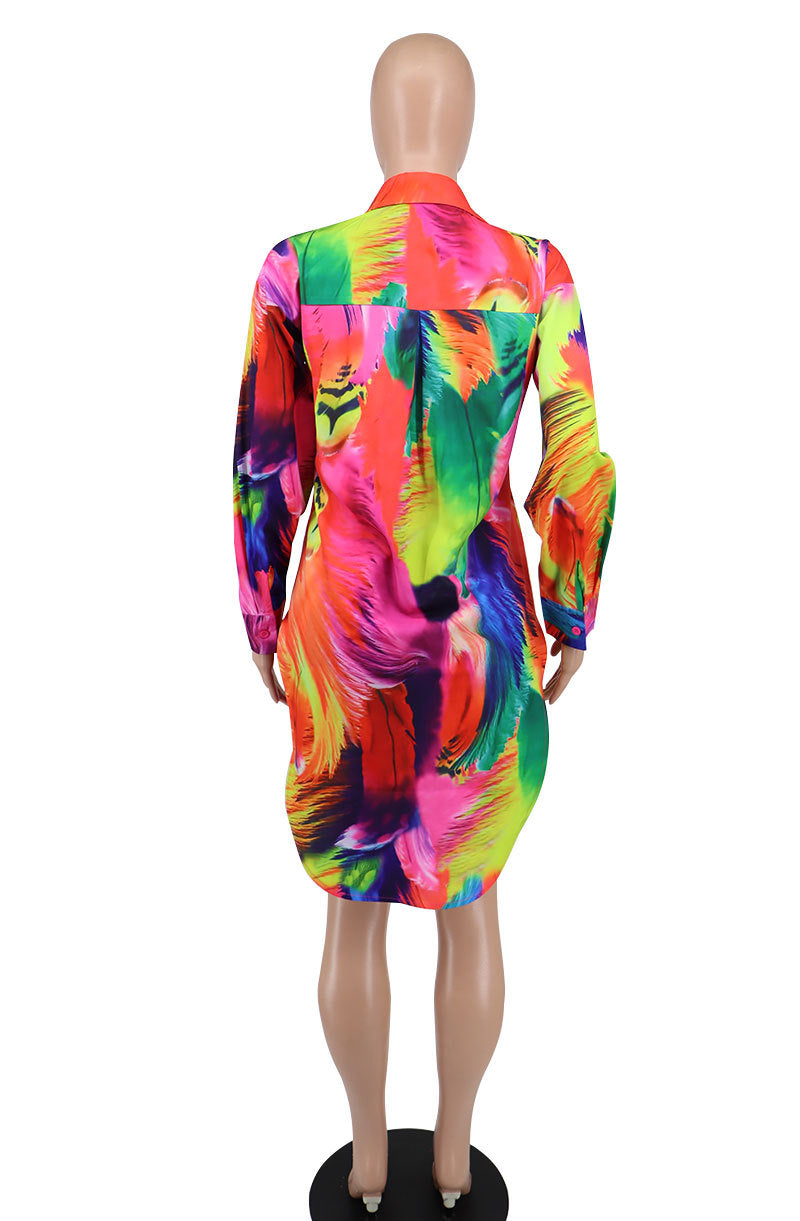 Women Chic Print Long Sleeve Shirt + Shorts Two Piece Set 13