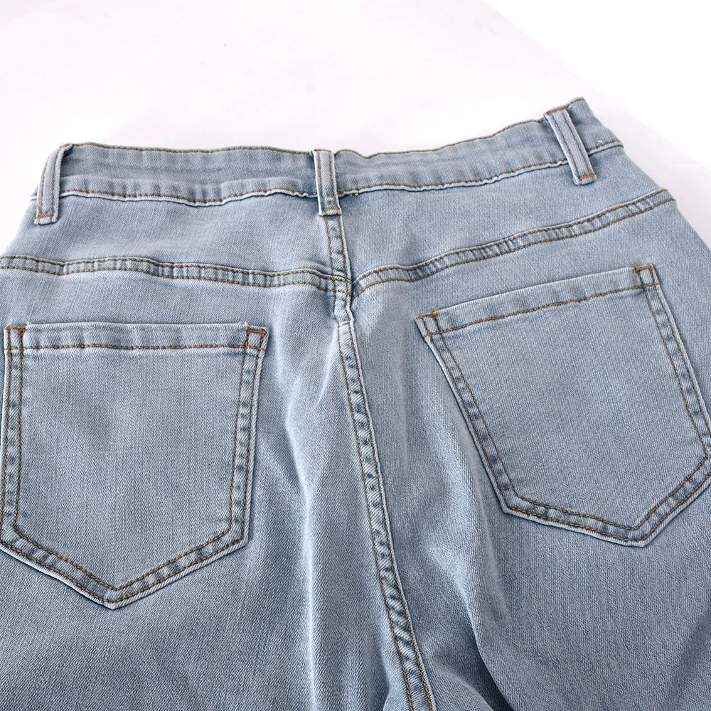 Sexy Low Rise Denim Embroidered Cutout Style Stretch Tight Fitting Pants 30