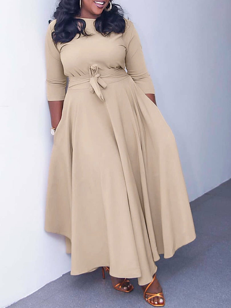 Women's Fall/Winter Fashion Chic Solid African Plus Size Midi Dress