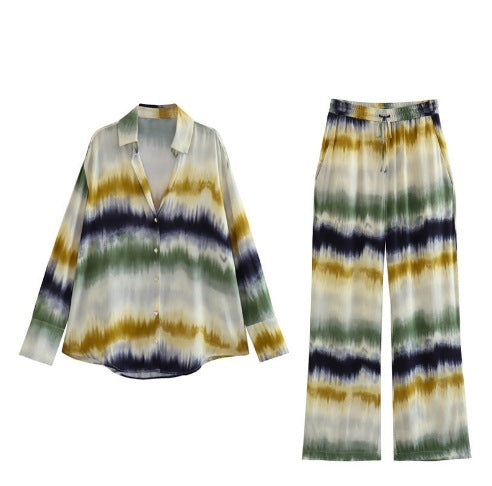 Women summer tie-dye printed shirt and trousers Two Piece Set 7