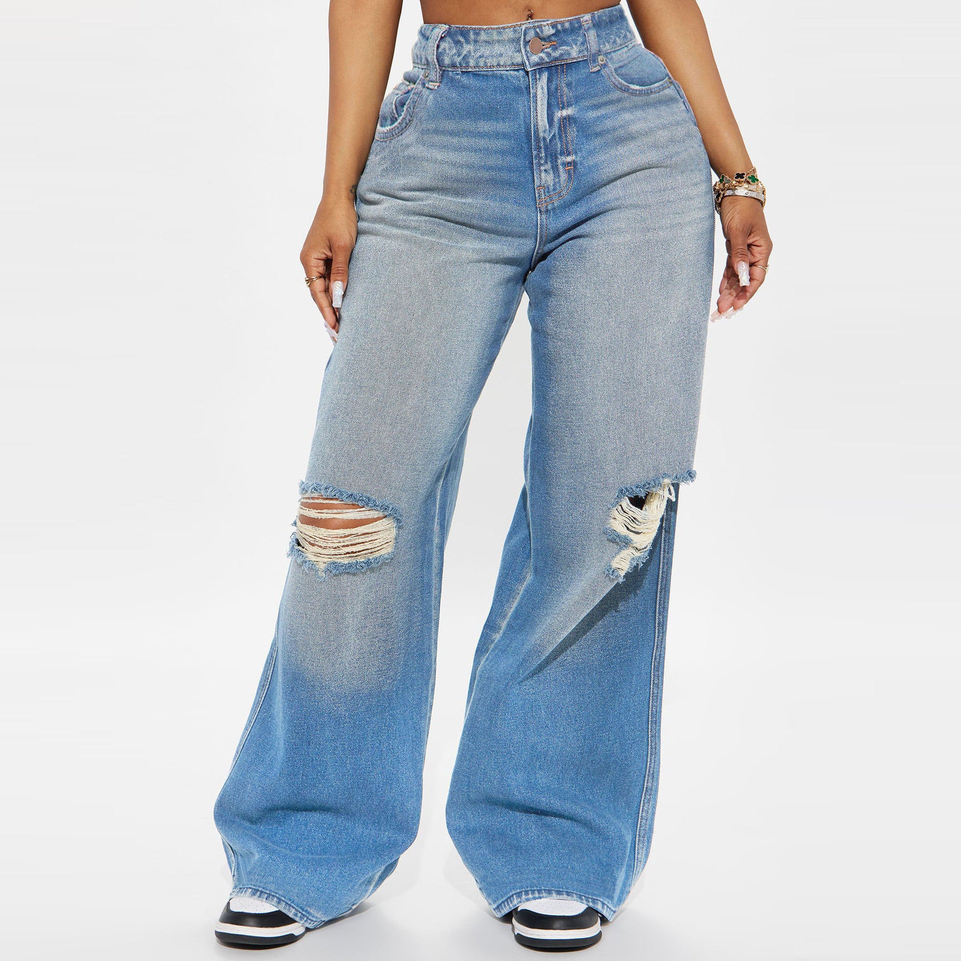 Women Denim no Stretchy Wide-leg Jeans