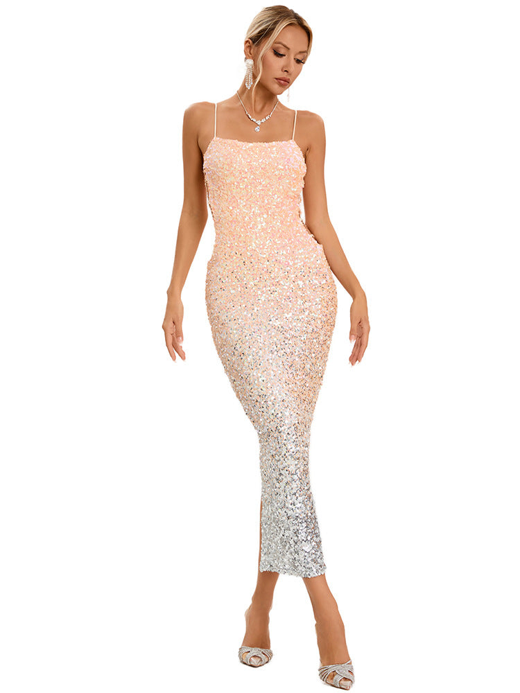 Women halter v-neck sexy sequin formal party Evening Dress 3