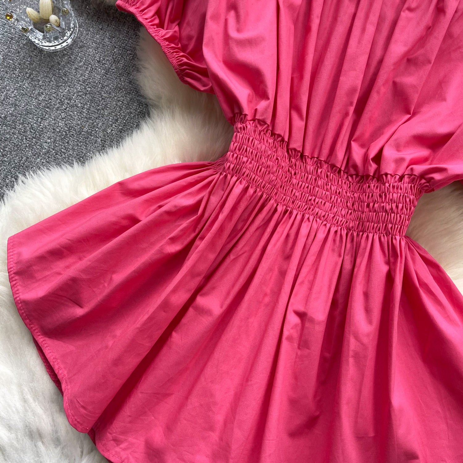 Women Contrast Patchwork Puff Sleeve Stretch Shirt 35