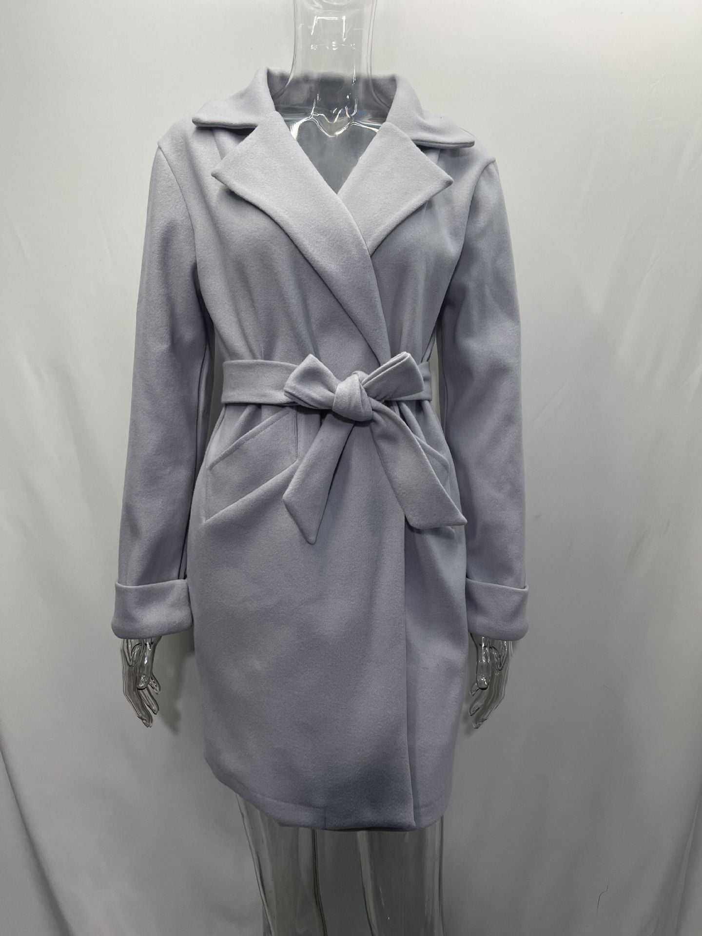 Women Belt Turndown Collar Coat 28