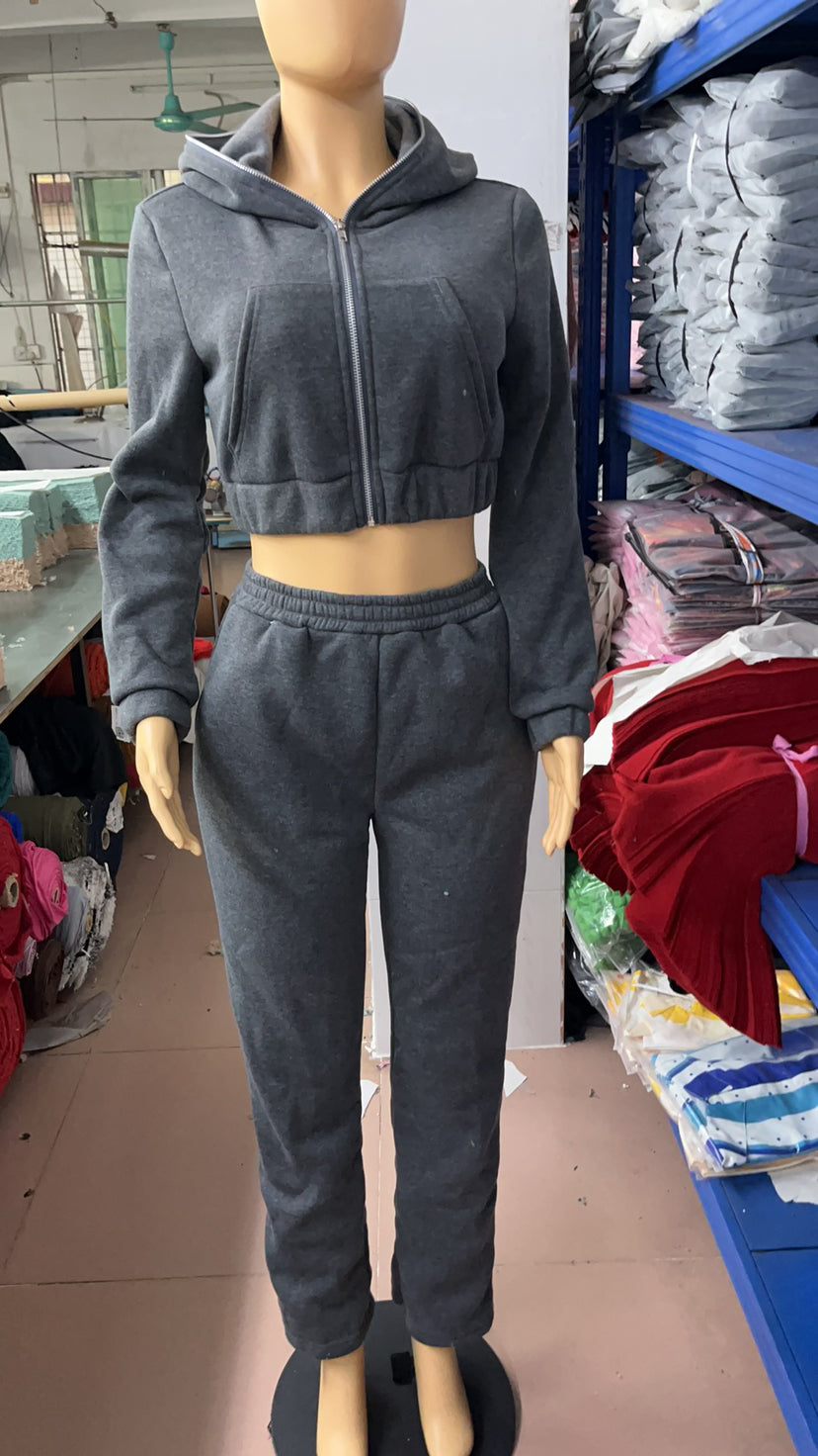 Women Casual Zipper Hoodies and Pant Two-Piece Set 6