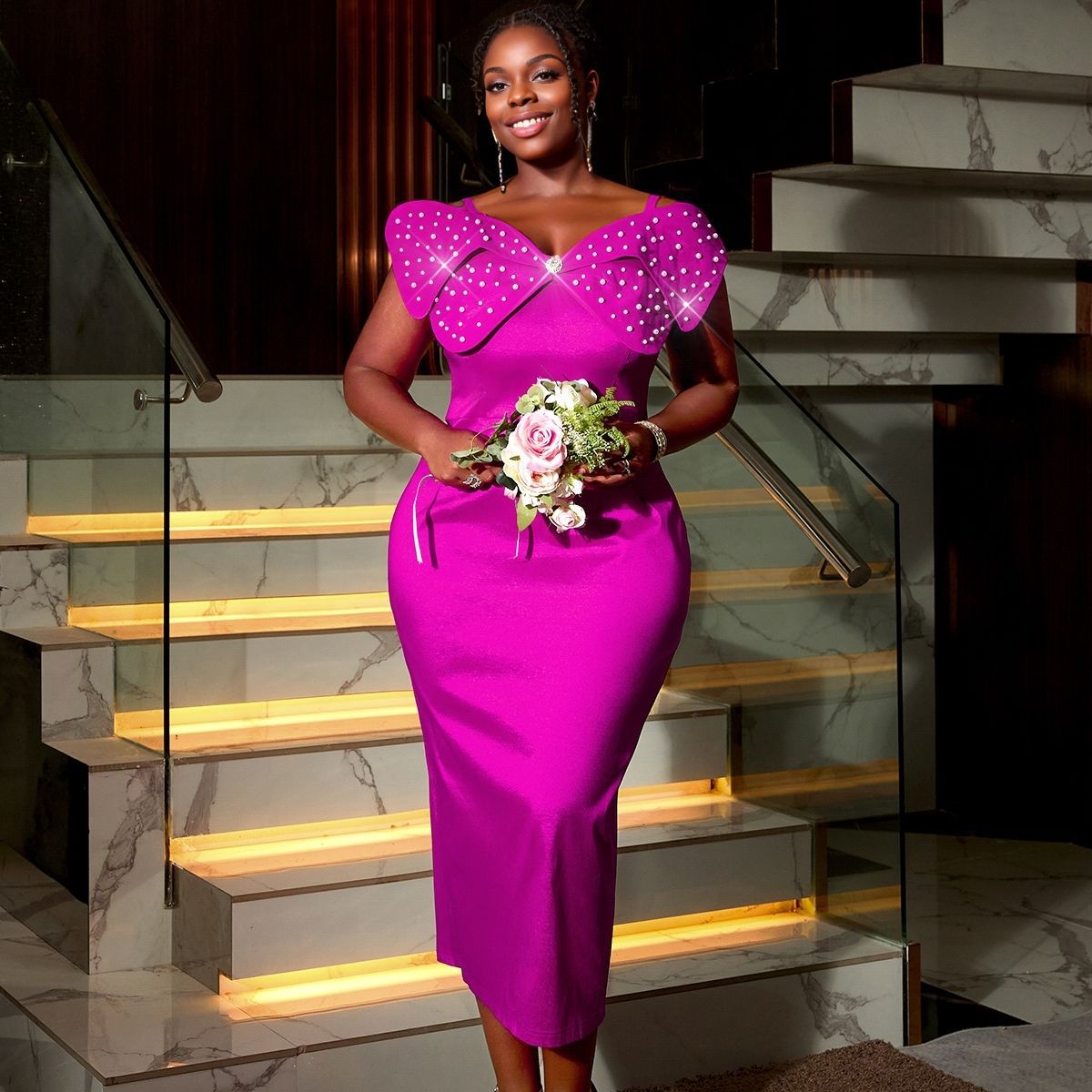 Women Sexy Bow Beaded Suspender Dress