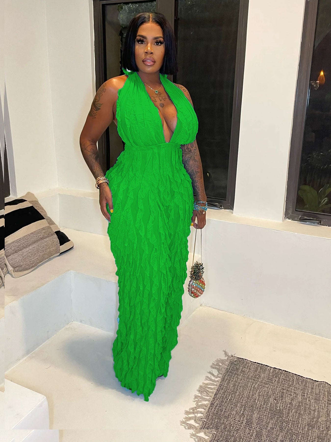 Women's Spring Summer Wavy Pattern Sexy Halter Backless High Waist Jumpsuit 7