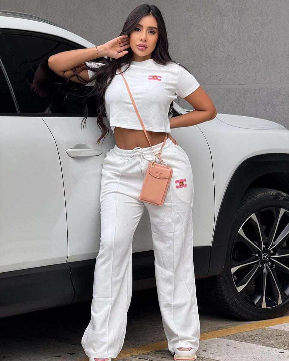 Women's Fashion Casual Jacquard Short-Sleeve Two-Piece Shorts Set 3