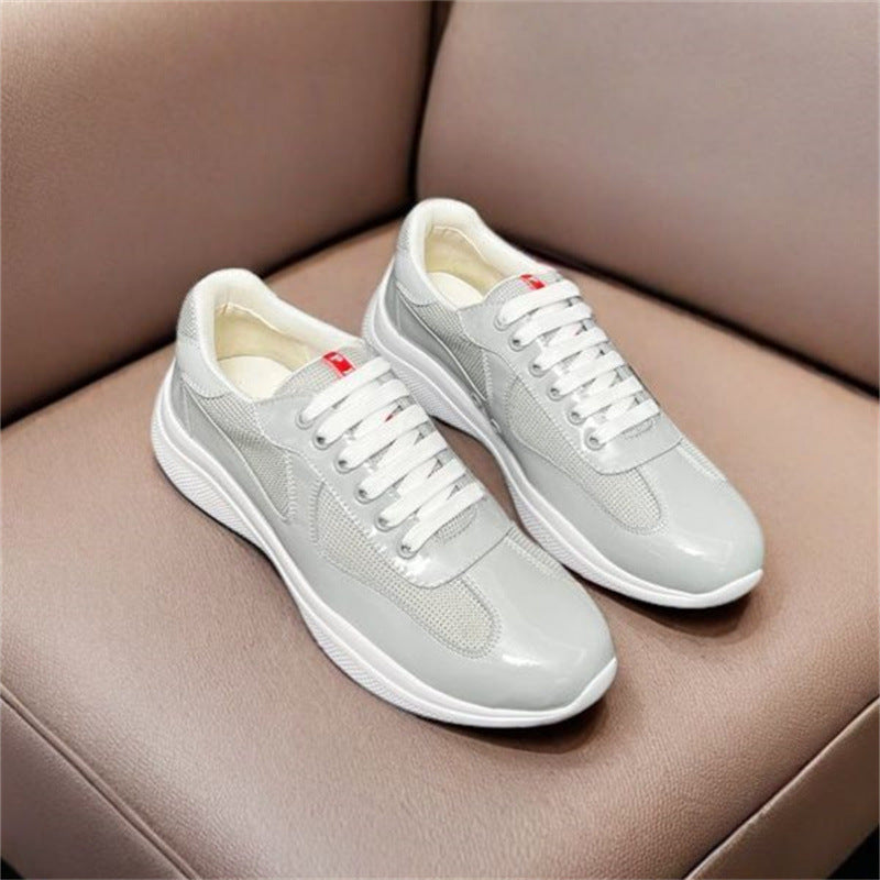 PUatent Leather Fashion Casual Sneakers Breathable White Classic Men's Shoes 35