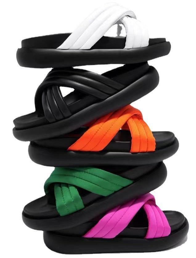 Women cross beach flip flops 10