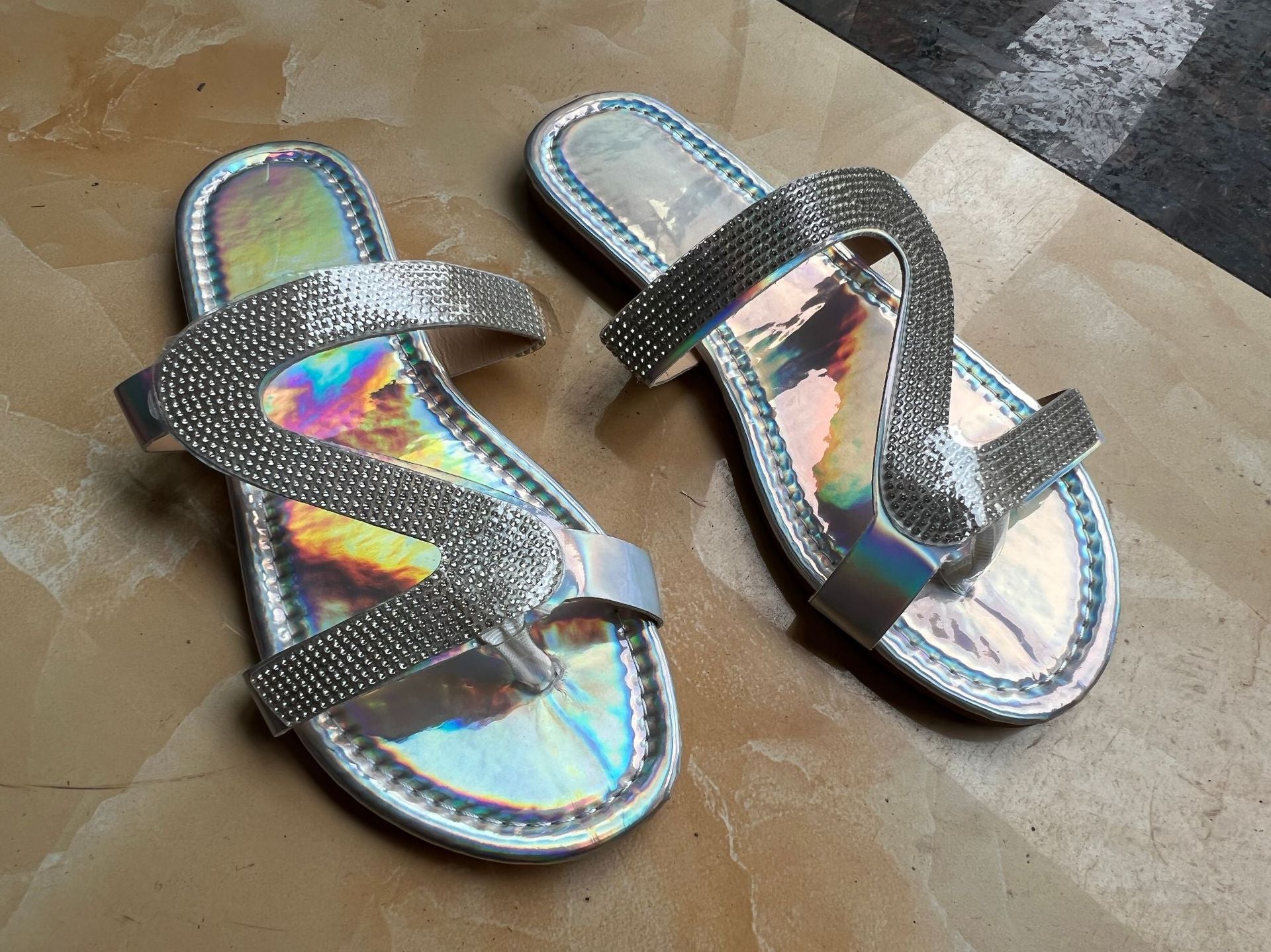 Plus Size Flat Sandal Flip flops Z-line Rhinestone Clip Toe Casual Outdoor Wear Beach Women's Shoe 24