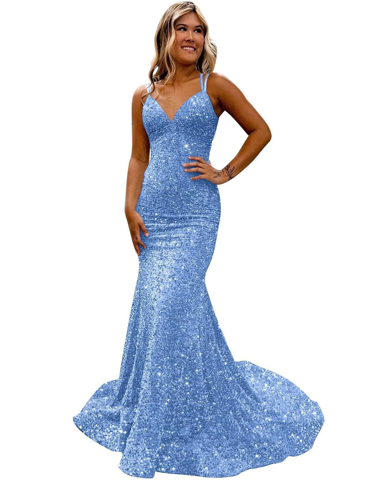 Women sequined ball Bodycon fishtail V-neck party evening dress（Processing time need 3-6 days） 36