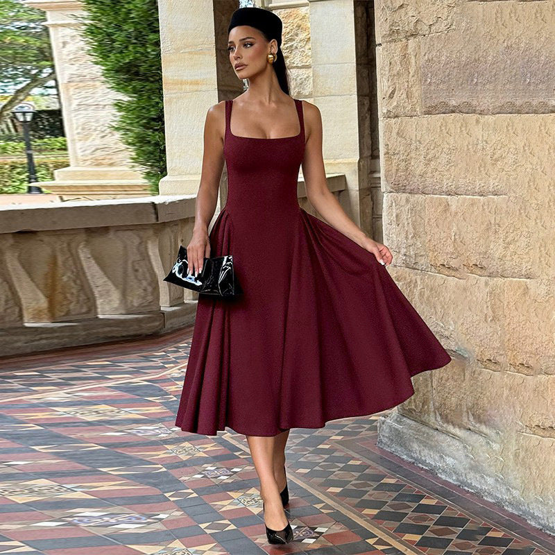 Women's Strapless Square Neck Sexy Low Back Slim Waist Chic Maxi Dress 4