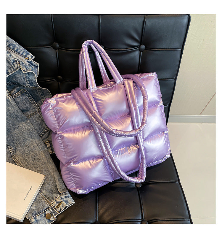 Cotton Down Bag Women's Checkered Shoulder Fashionable Handbag 24