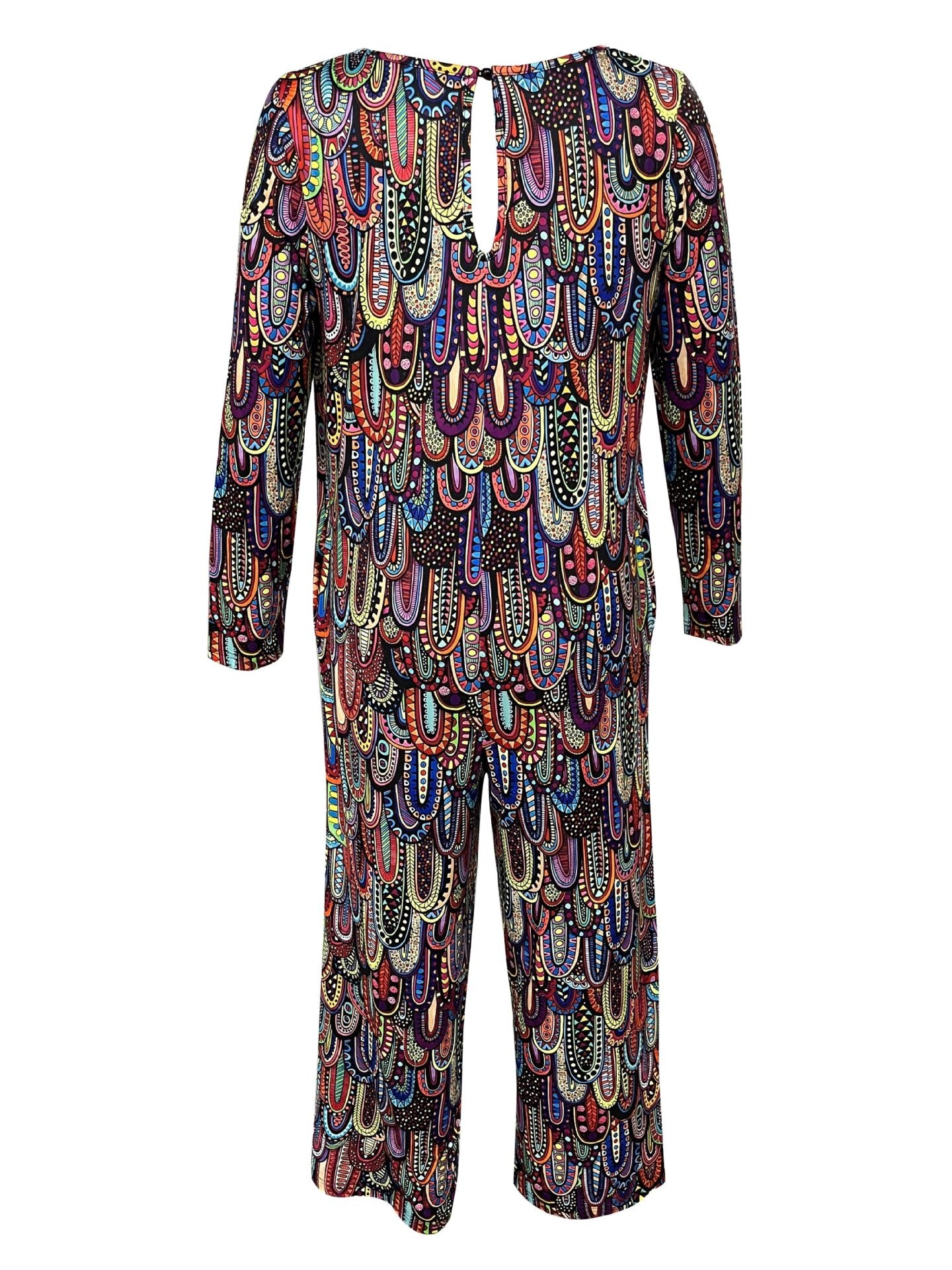 Women Print Casual Round Neck Loose Long Sleeve Jumpsuit 9