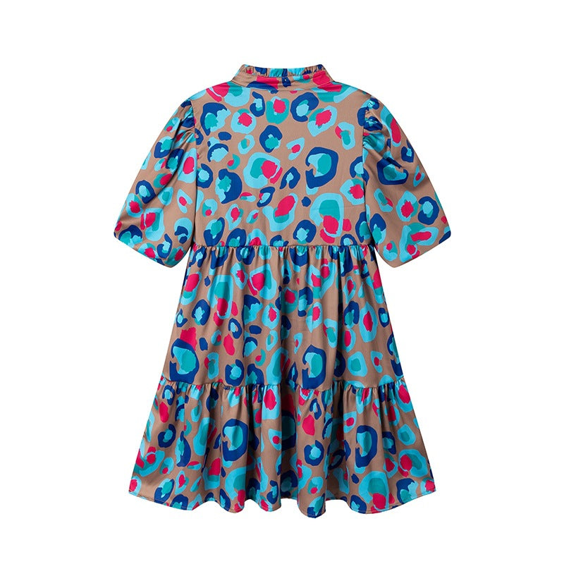 Spring/Summer Women's Print Puff Sleeves V-Neck Loose Half Sleeve Dress 6