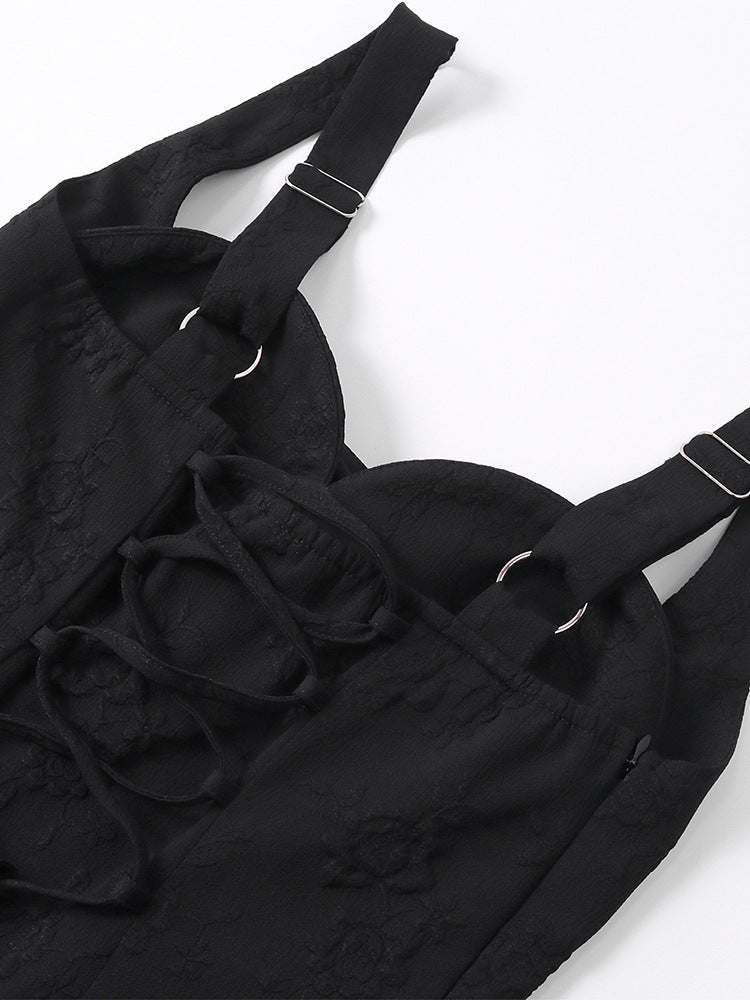 Women's Jacquard Strap Sexy Low Back Ruffle Short Dress 51