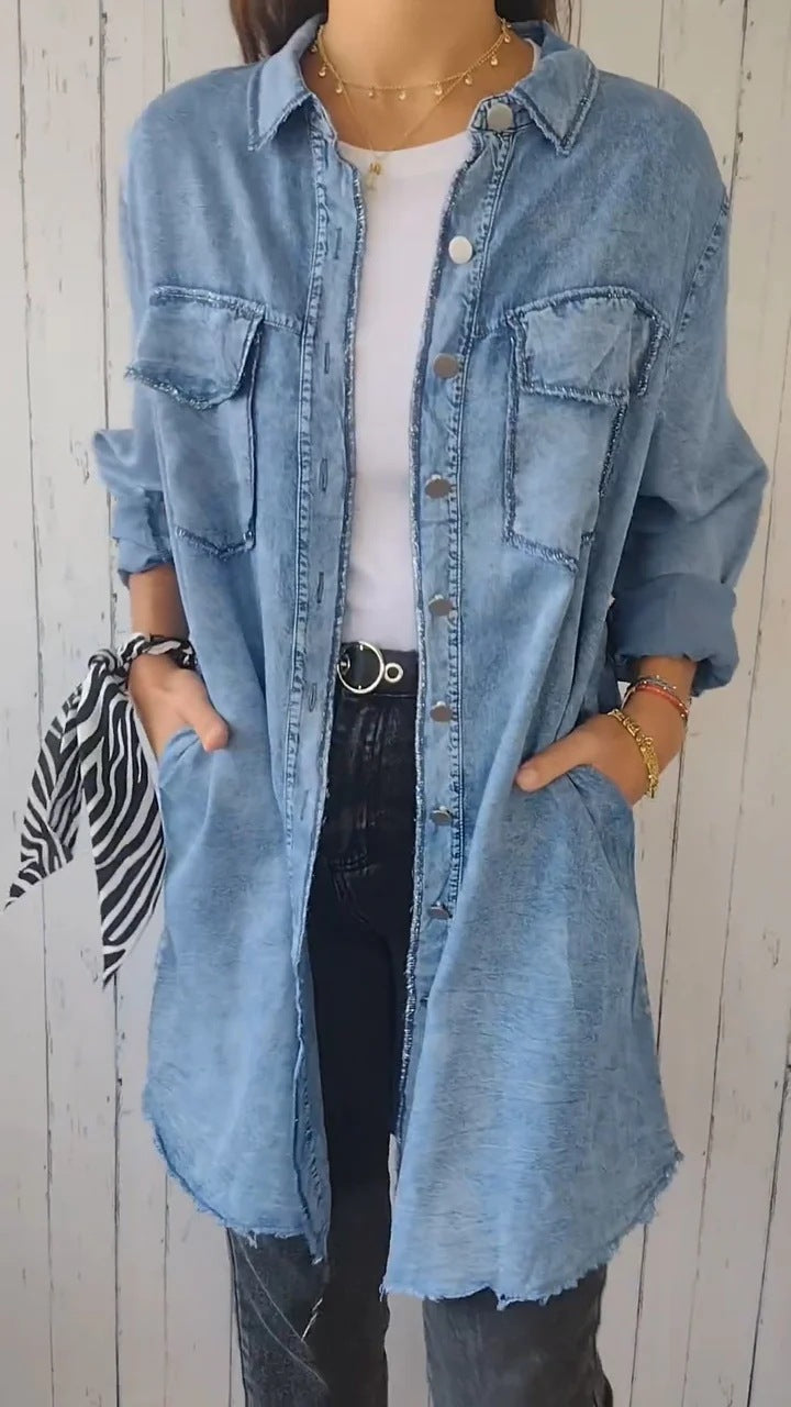 Street Style Fall Fashionable Loose Turndown Collar Women's Denim Jacket
