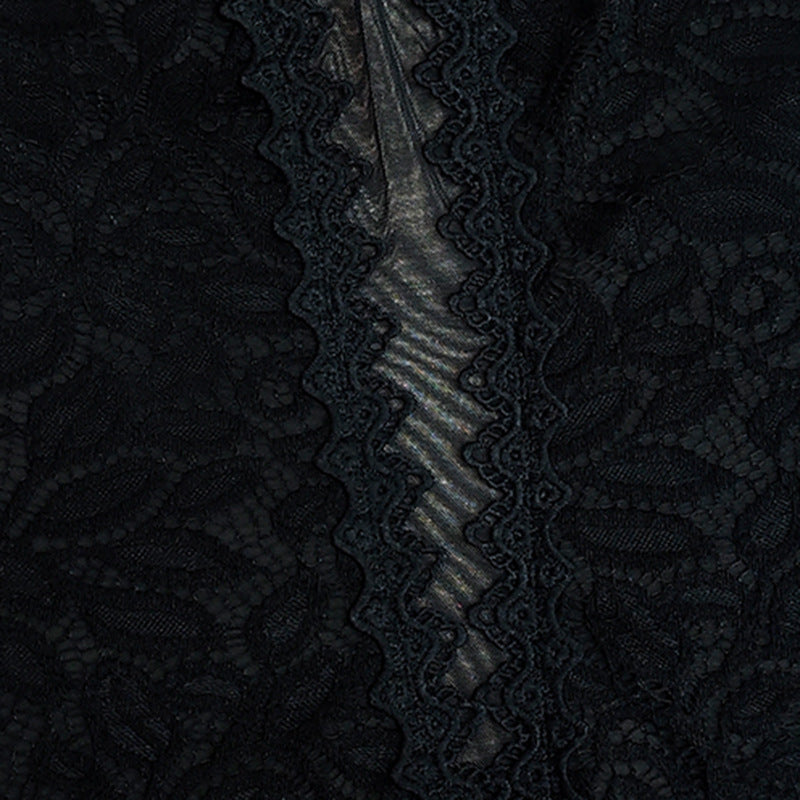 Plus Size Women Black Diamond Lace Patchwork Lace Sexy Bodysuit 14