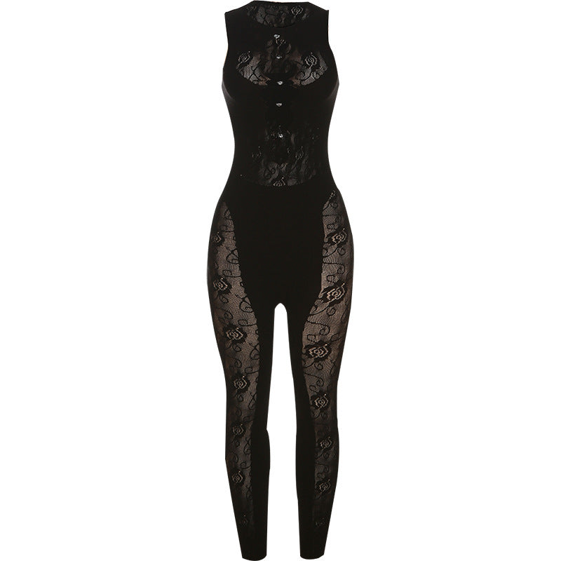 Summer Women Sexy Hollow High Waist Knitting Jacquard Jumpsuit 7