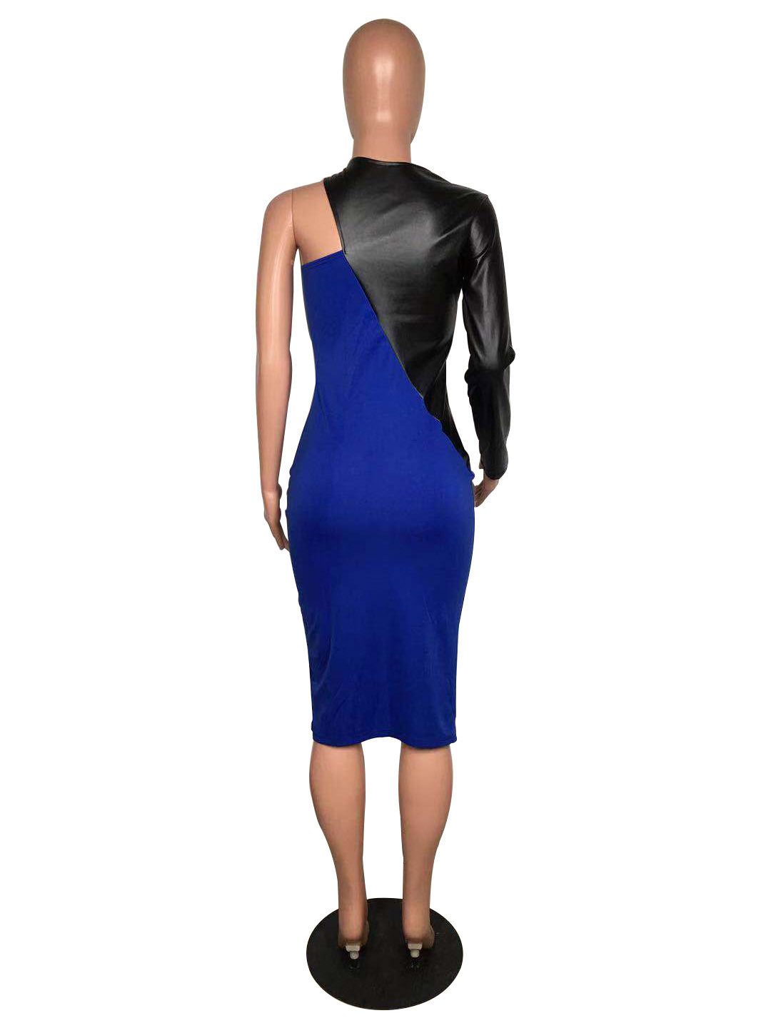 Women Sexy Pu Leather Patchwork Long Sleeve Dress 32