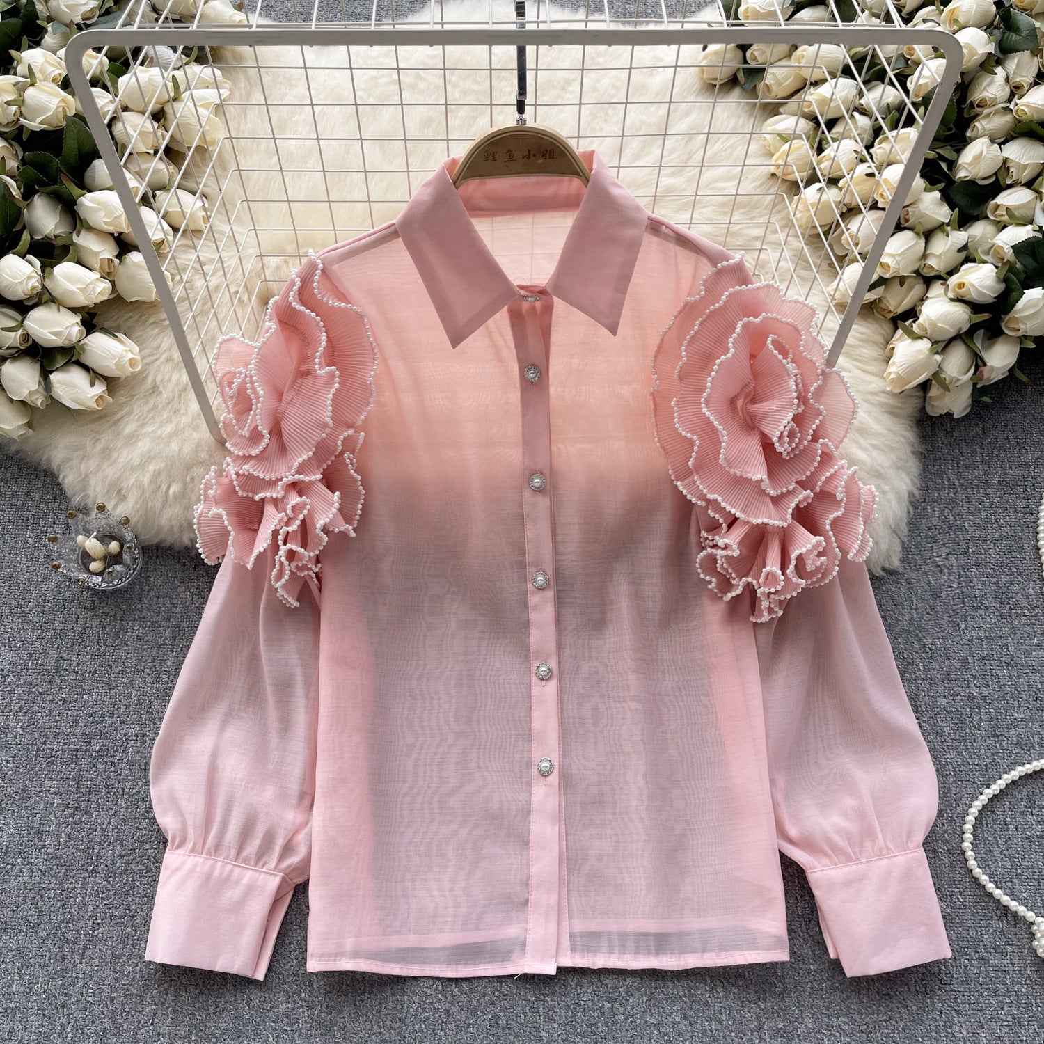 Floral Long Sleeves Mesh Blouse Chic Summer Top 10