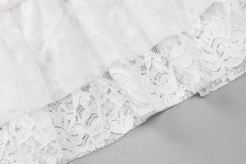 Women Autumn Sexy Bell Bottom Sleeve Crop Top Gathered Skirt Two-piece Set 18