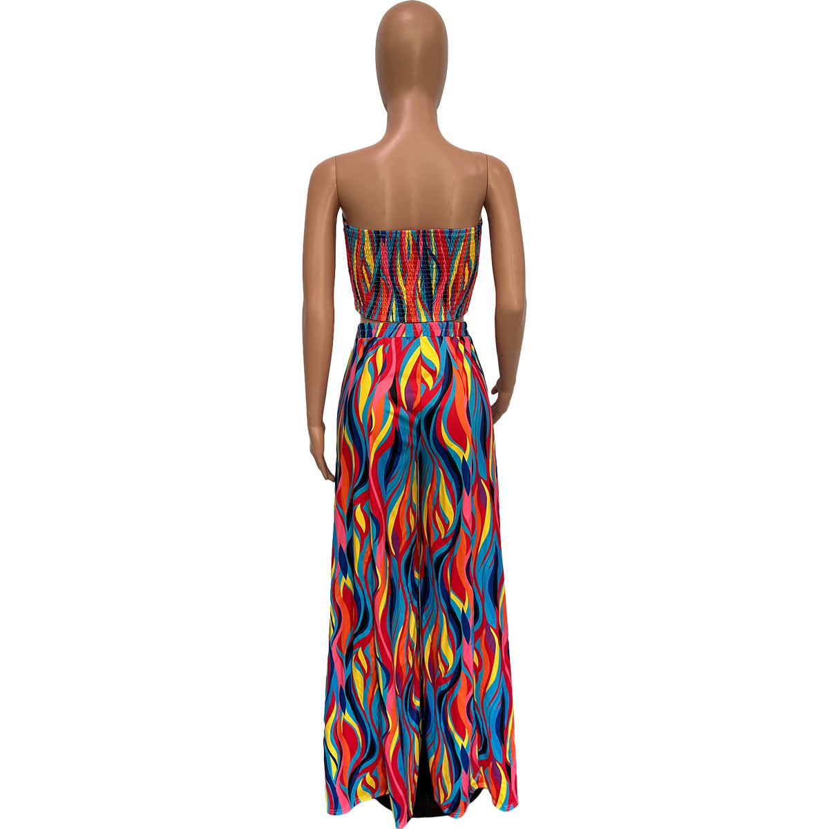 Women's Spring/Summer Colorful Print trapless Tube Top Wide Leg Pants Two Piece Set 6