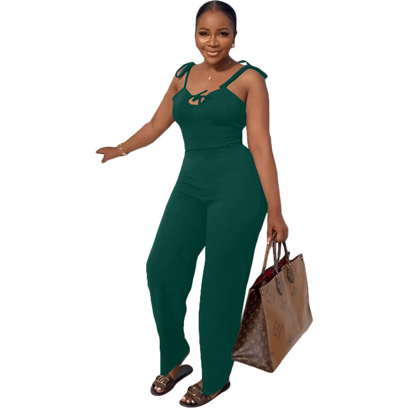 Spring Summer Women's Fashion Sexy Casual Women's Straps Lace-Up Solid Color Jumpsuit 10
