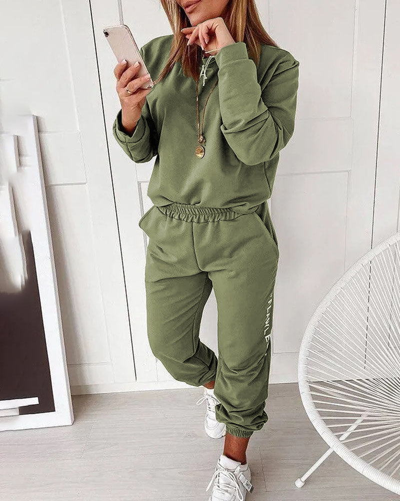 Women's Solid Color Casual Sport Two Piece Tracksuit 3