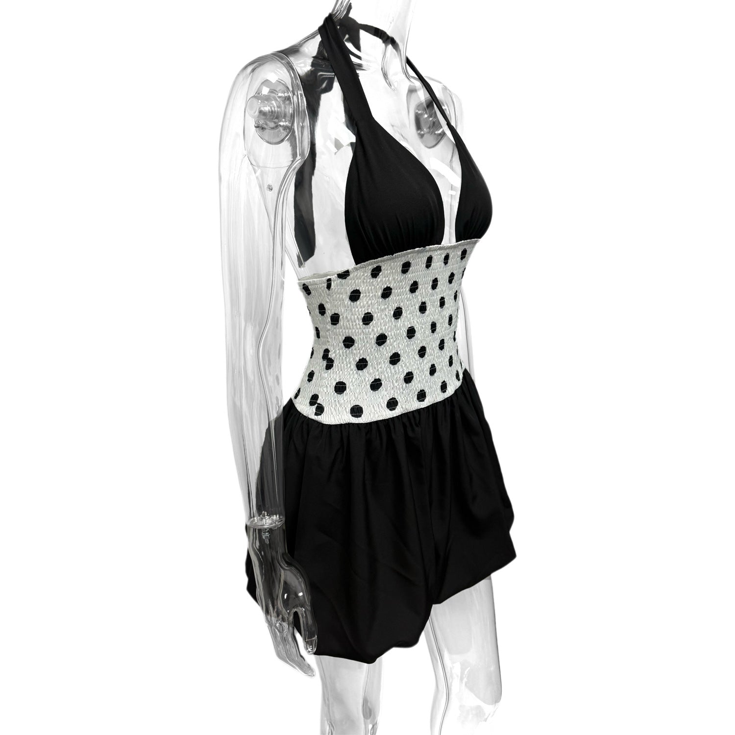 Women Summer Polka Dot Halter Neck Backless Strap Dress 7