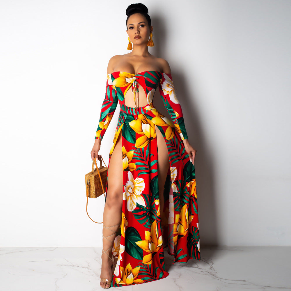 Women sexy irregular Lace-Up off-shoulder Dress 6