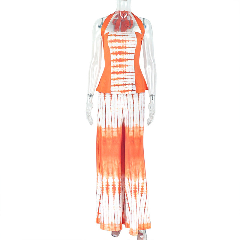 Loose and comfortable Low Back printed Halter Neck Slim Waist trendy two-piece skirt set Casual women's clothing 9