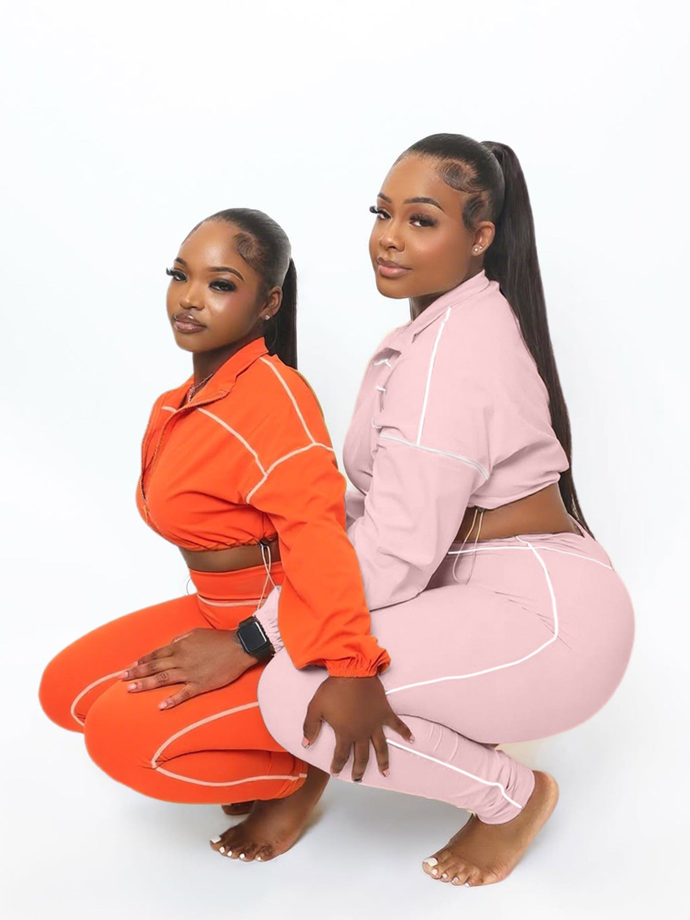 Fashion Casual Sportswear Women's Spring Autumn Solid Color Long Sleeve Zipper Slim Fit Two-Piece Pants Set 11