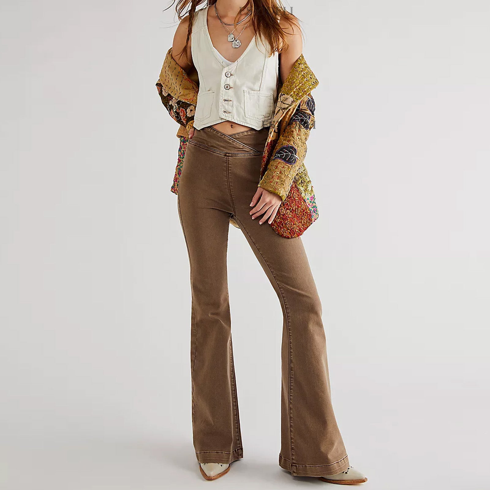 Spring And Autumn Irregular Denim Pants Women's High Waist Slim Fit Bell Bottom Trousers 4