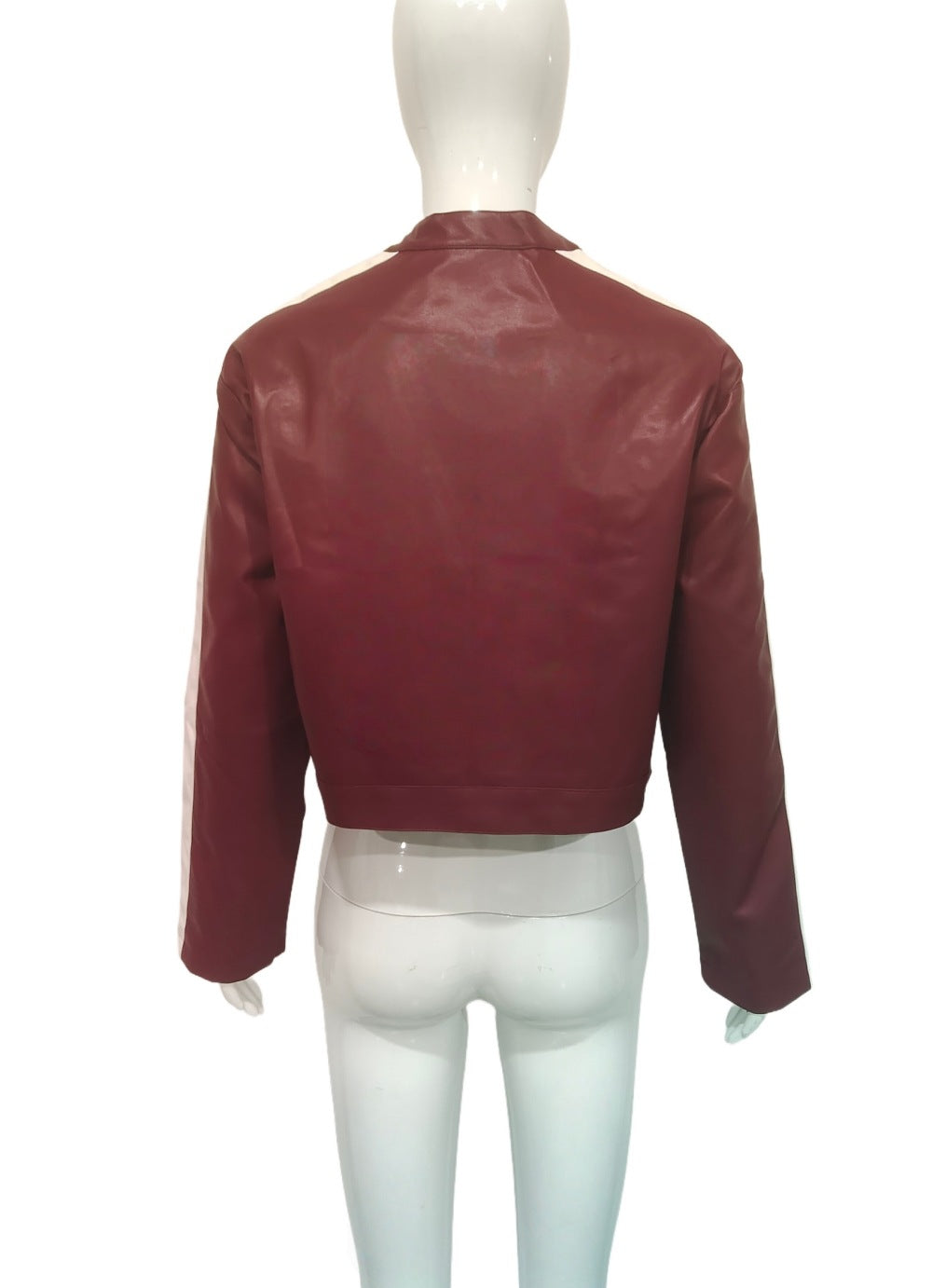 Autumn Women's Patchwork Color-Blocking Stripes PU Leather Jacket 14