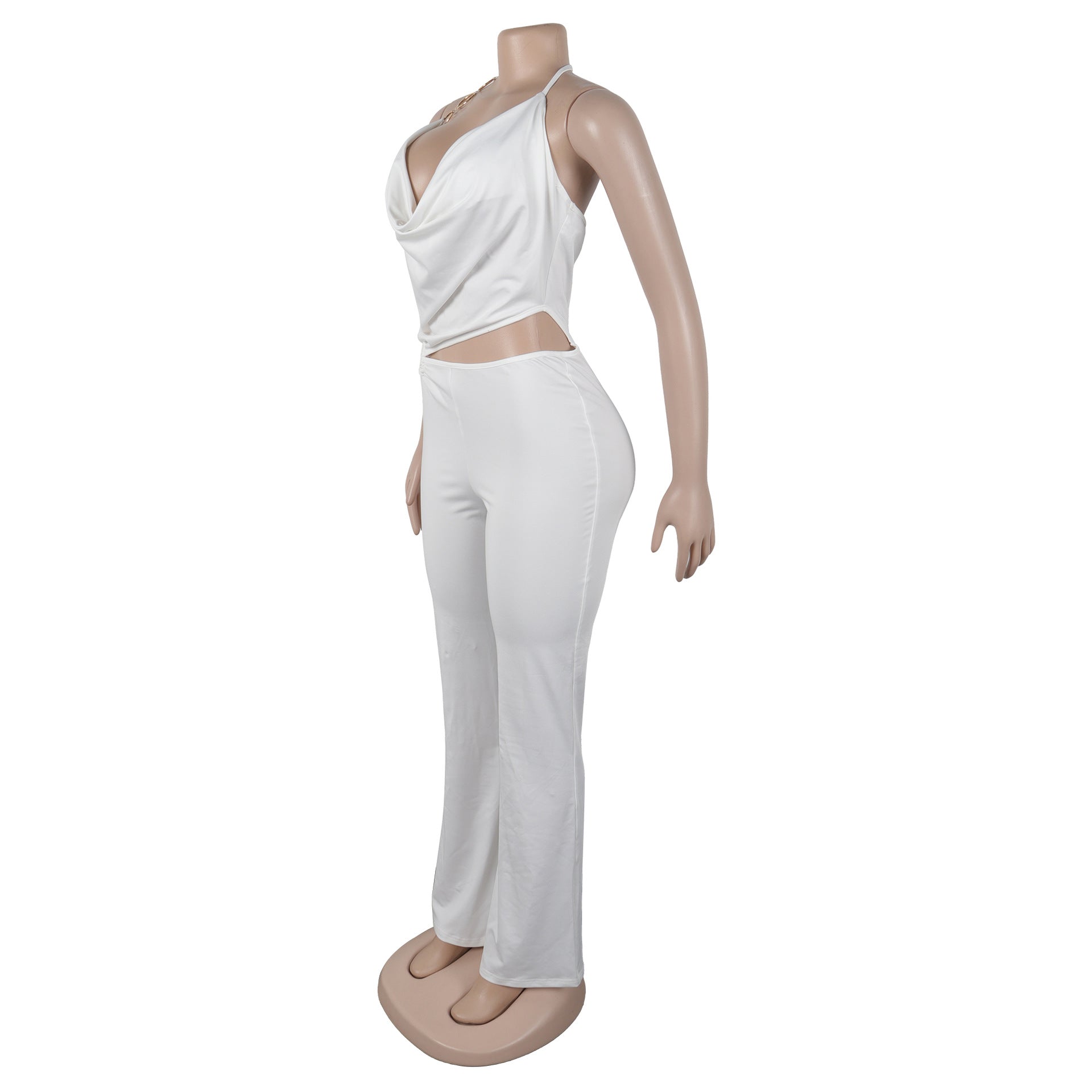 Elegant Sexy Slim Elastic Hollow Ring Halter Neck Lace-Up Jumpsuit 12