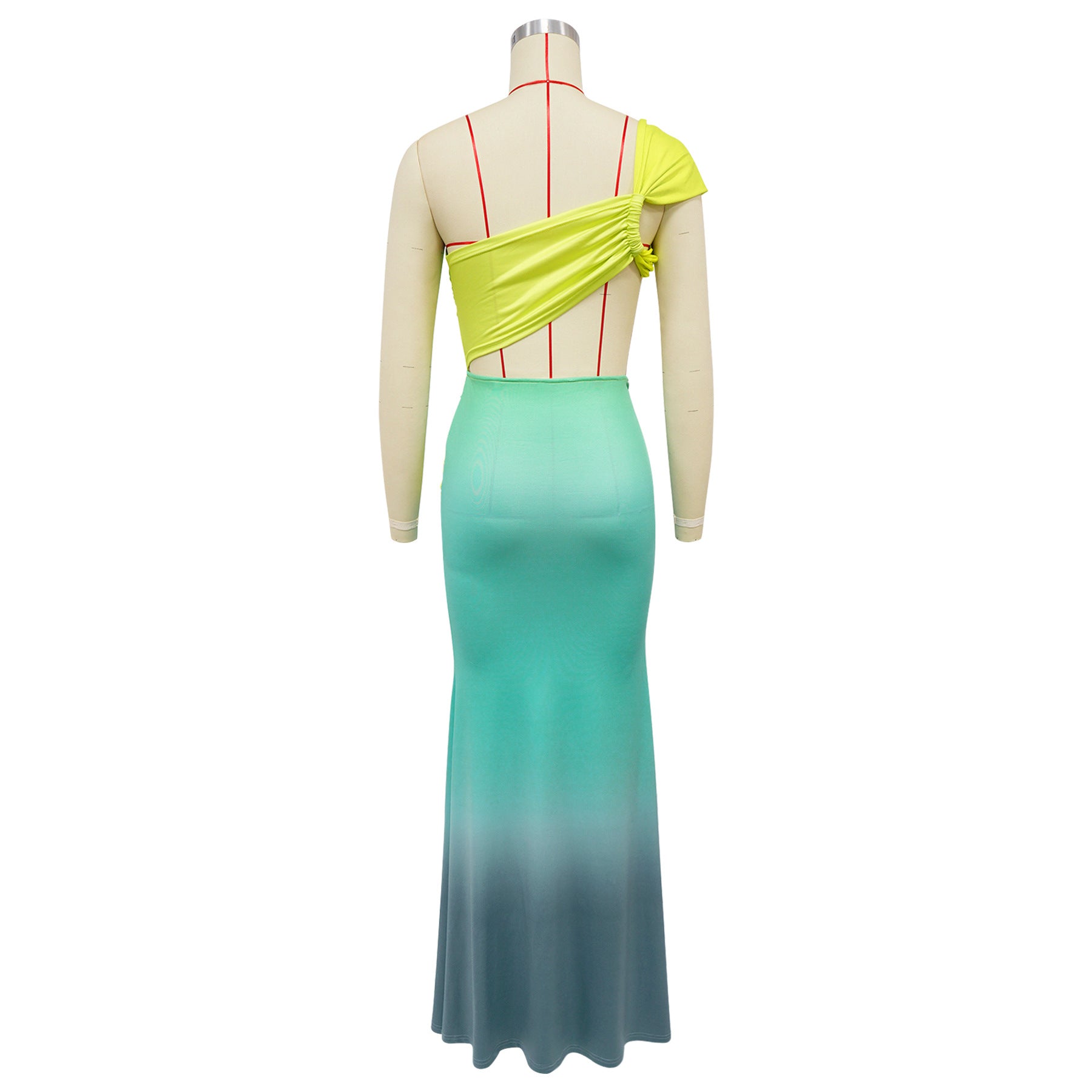 Summer Women's Sexy One-Shoulder Open Waist Gradient Long Dress 7